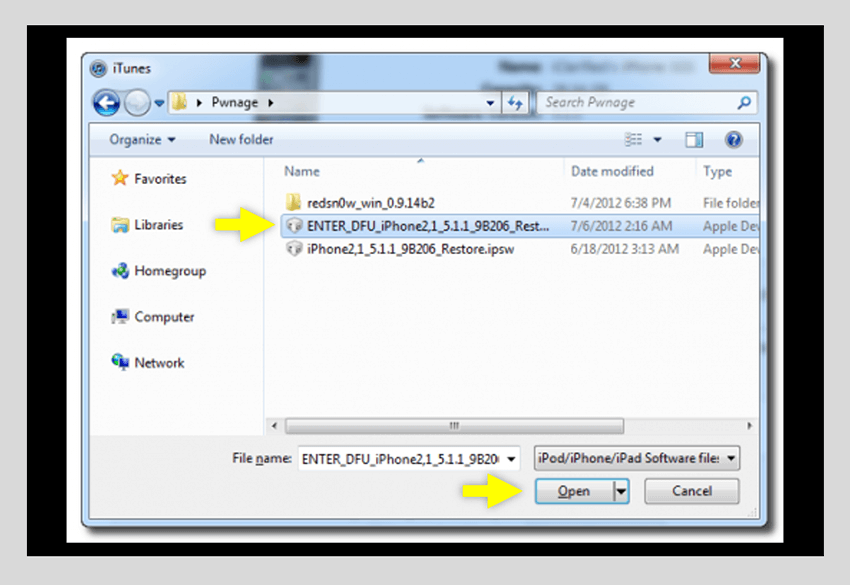File IPSW via iTunes