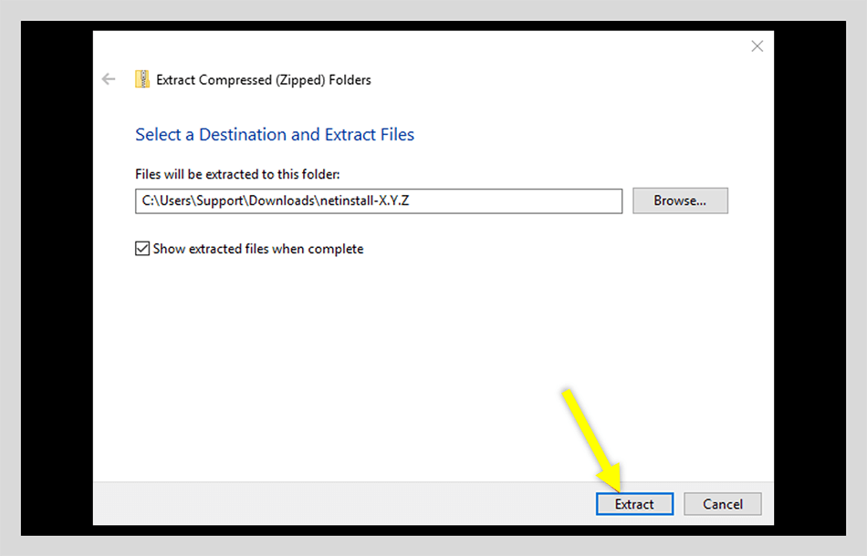 Menu Extract Netinstall di Windows 10