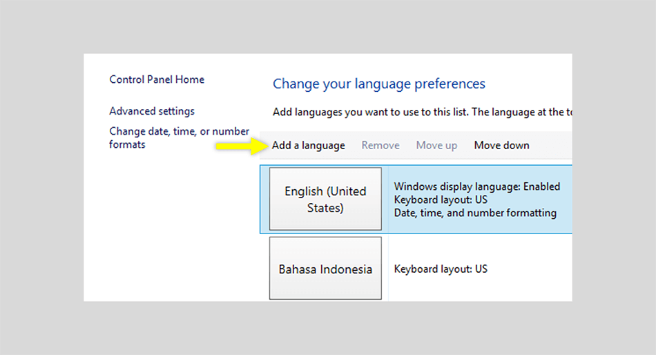 Menu Tambahkan Bahasa Baru Windows