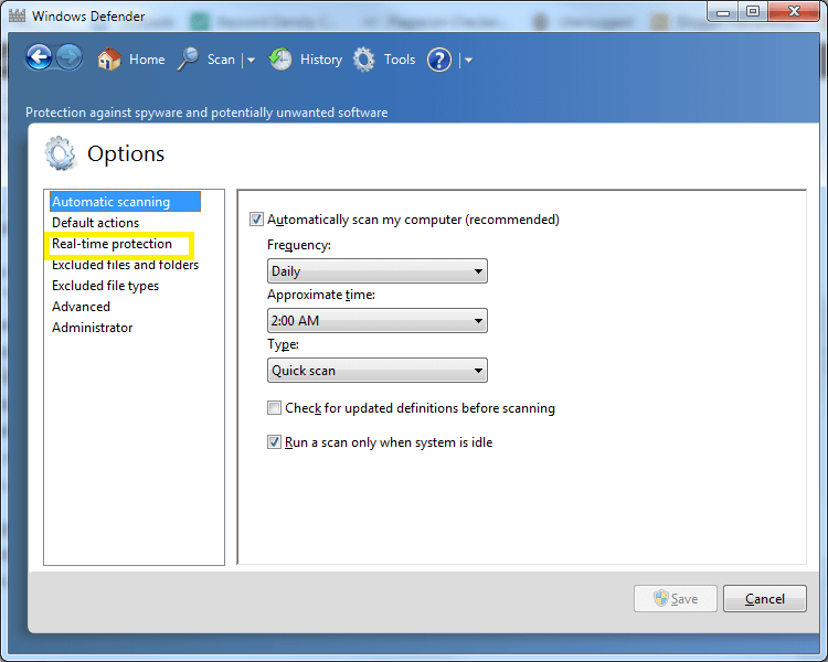 Setting Real Time Protection