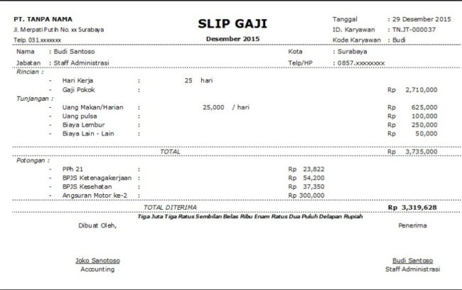 Contoh Slip Gaji Karyawan Swasta Lengkap Beserta Format Dokumennya 