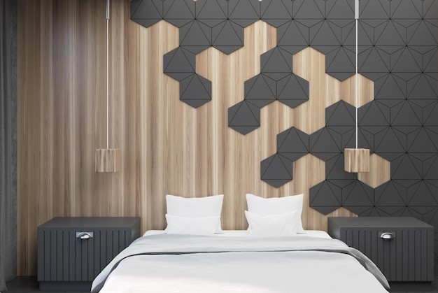 Tambahan wallpaper pada desain wall panel kamar. 